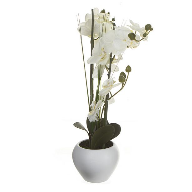 Oferta de Vaso Em Cerâmica Branco Com Orquídea Artificial por 19,99€
