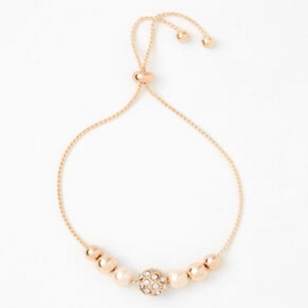 Oferta de Rose Gold Crystal Fireball & Pearl Bolo Bracelet por 3,6€ em Claire's
