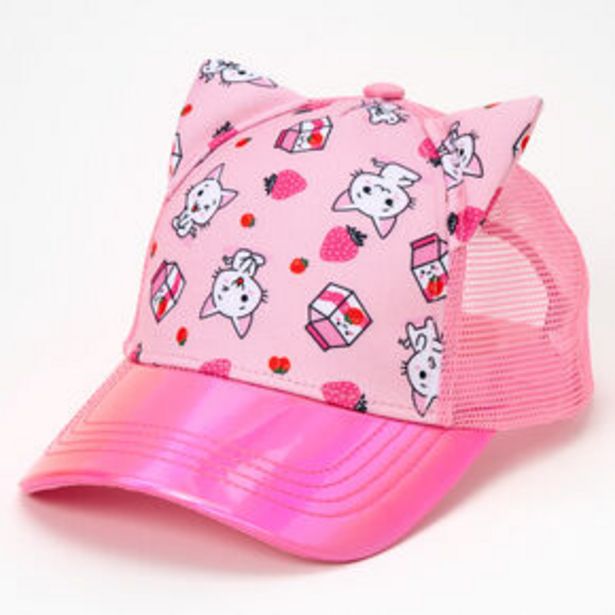 Oferta de Chibi Strawberry Cat Holographic Pink Baseball Cap por 9€ em Claire's