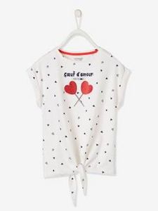 Oferta de T-shirt com corações e detalhe irisado, para menina -... por 8,99€ em Vertbaudet