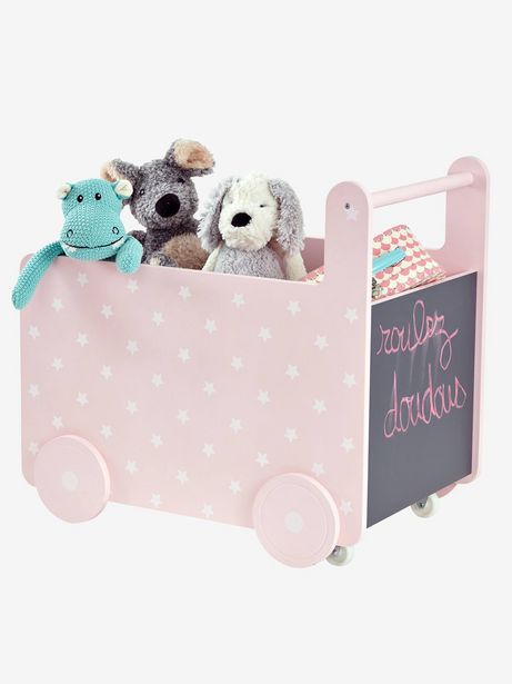 Oferta de Caixa de arrumação com rodas - rosa-claro liso com decoração por 23,99€