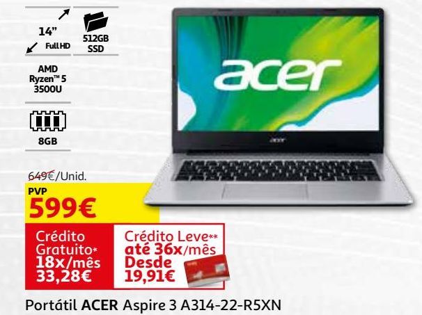 Oferta de Portátil Acer Aspire 3 A314-22-R5XN por 599€