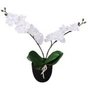 Oferta de VidaXL Planta orquídea artificial com vaso 30 cm branco por 23,99€ em VidaXL