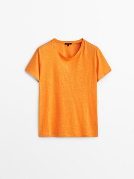 Oferta de T-Shirt Com Decote Redondo Confecionada 100% Em Linho por 19,95€ em Massimo Dutti