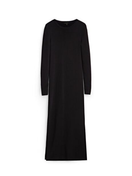 Oferta de Vestido Comprido Preto Com Abertura por 99,95€ em Massimo Dutti
