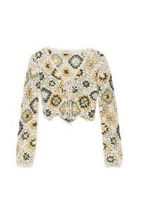 Oferta de Casaco cropped de crochet com patchwork por 29,99€ em Pull & Bear