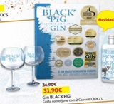 Oferta de GIN BLACK PIG COSTA ALENTEJANA+2 COPOS 0.50L por 31,9€ em Auchan
