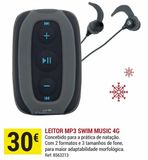 Oferta de Leitor MP3 e Auriculares de Natação SwimMusic 100 V3 Preto Azul por 30€ em Decathlon
