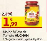 Oferta de MOLHO A BASE DE TOMATE AUCHAN C/LEGUMES SALSA FAJITA 430 G. por 1,99€ em Auchan
