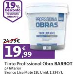 Oferta de TINTA PROFISSIONAL OBRA BARBOT INTERIOR LISA MATE BR 15 L por 19,99€ em Auchan