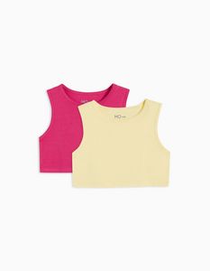 Oferta de Pack 2 T-shirts sem Mangas, Menina, Rosa Escuro/Amarelo Claro por 5,99€ em MO