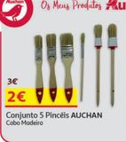 Oferta de CONJ 5 PINCEIS AUCHAN CABO MADEIRA  por 2€ em Auchan
