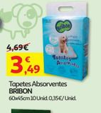 Oferta de TAPETES ABSORVENTES BRIBON  60*45CM 10UN por 3,49€ em Auchan